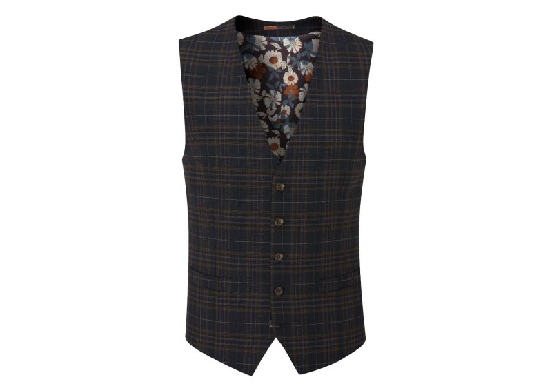 skopes alton check suit waistcoat brown