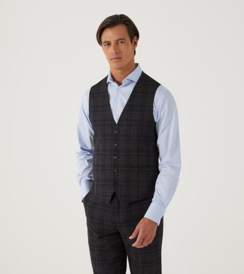 Skopes Alton Check Suit Waistcoat Brown