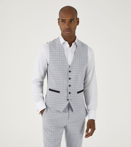 Big Mens Brook Check Waistcoat, Skopes - Grey