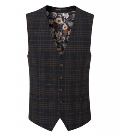 skopes alton check suit waistcoat brown